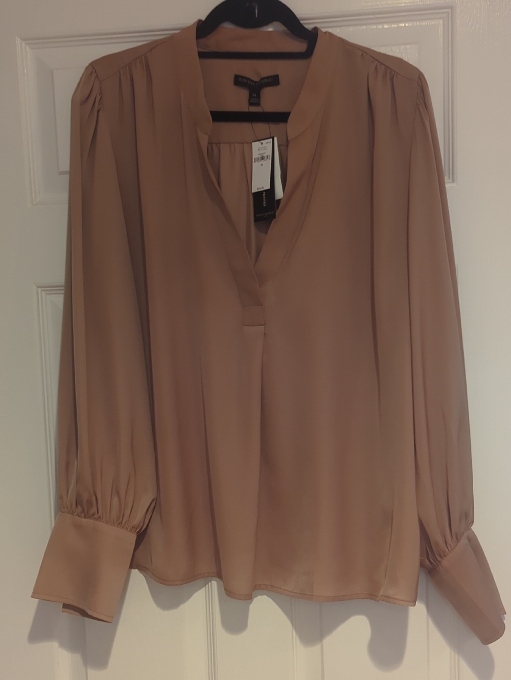 Banana Republic Neutral Taupe Split-Neck Long Sleeve Blouse